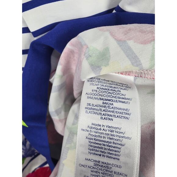 Chaps Cottage Core Midi Dress 20 Womens Plus Size White Blue Striped Floral NWT - Picture 4 of 5